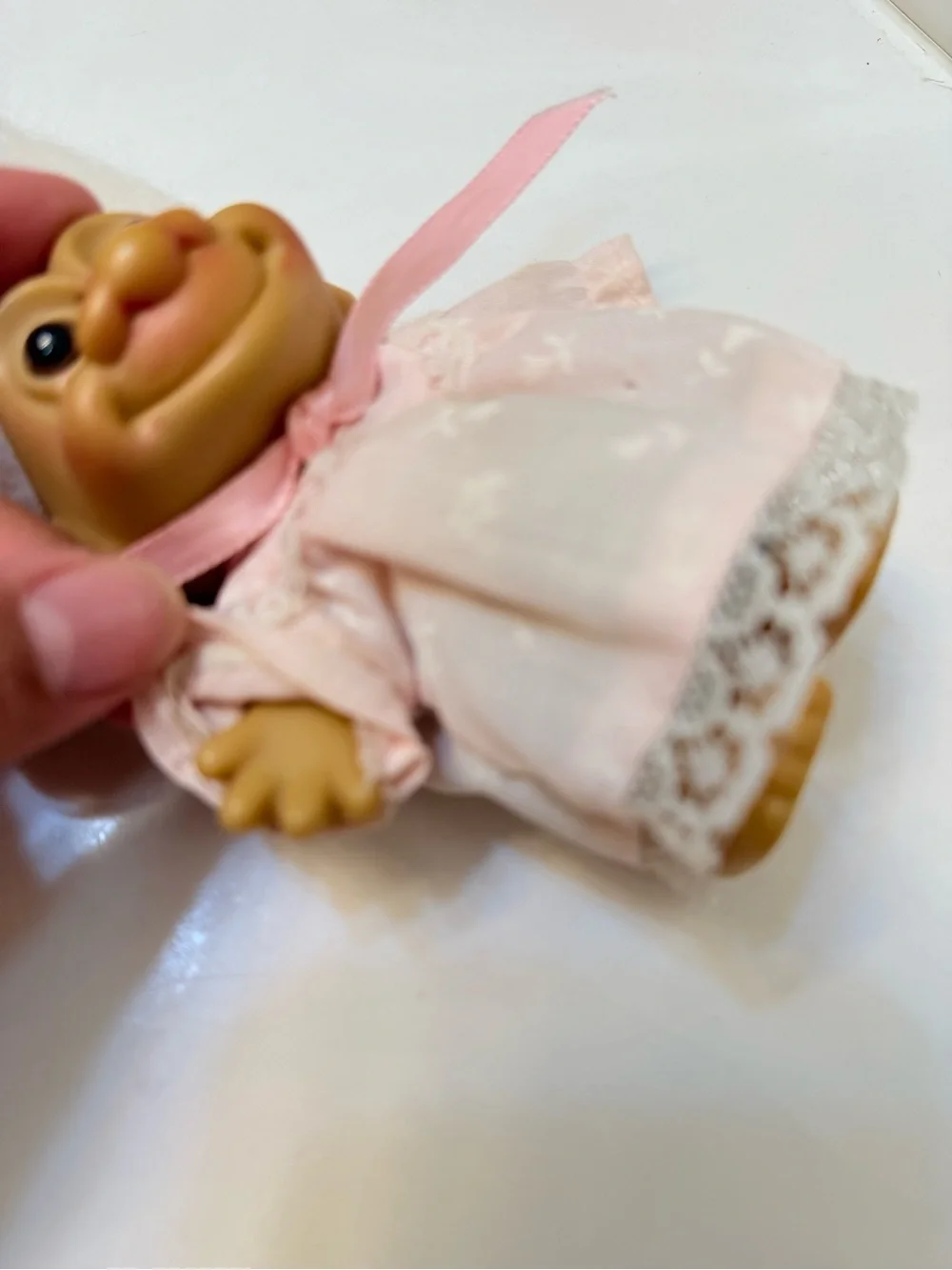 Russ Pink-Clad Baby Troll with White Hair Bath Toy